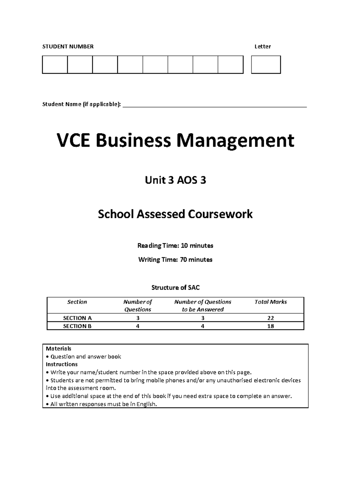 Unit 3 AOS 3 SAC 2026 - Business Management Assessment Guide - Studocu