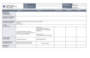 English 8 DLL MELC - GRADES 1 to 12 DAILY LESSON LOG MELC BASED School ...