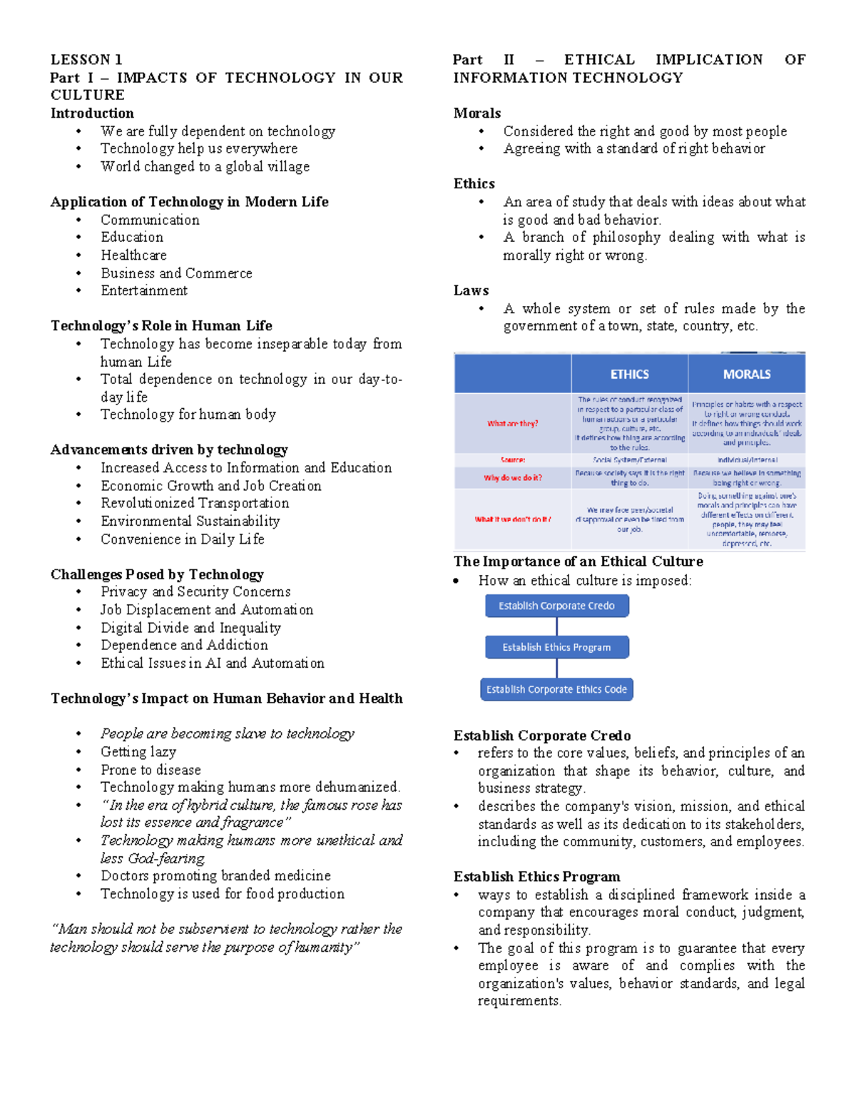 L Information Technology - LESSON 1 Part I – IMPACTS OF TECHNOLOGY IN ...