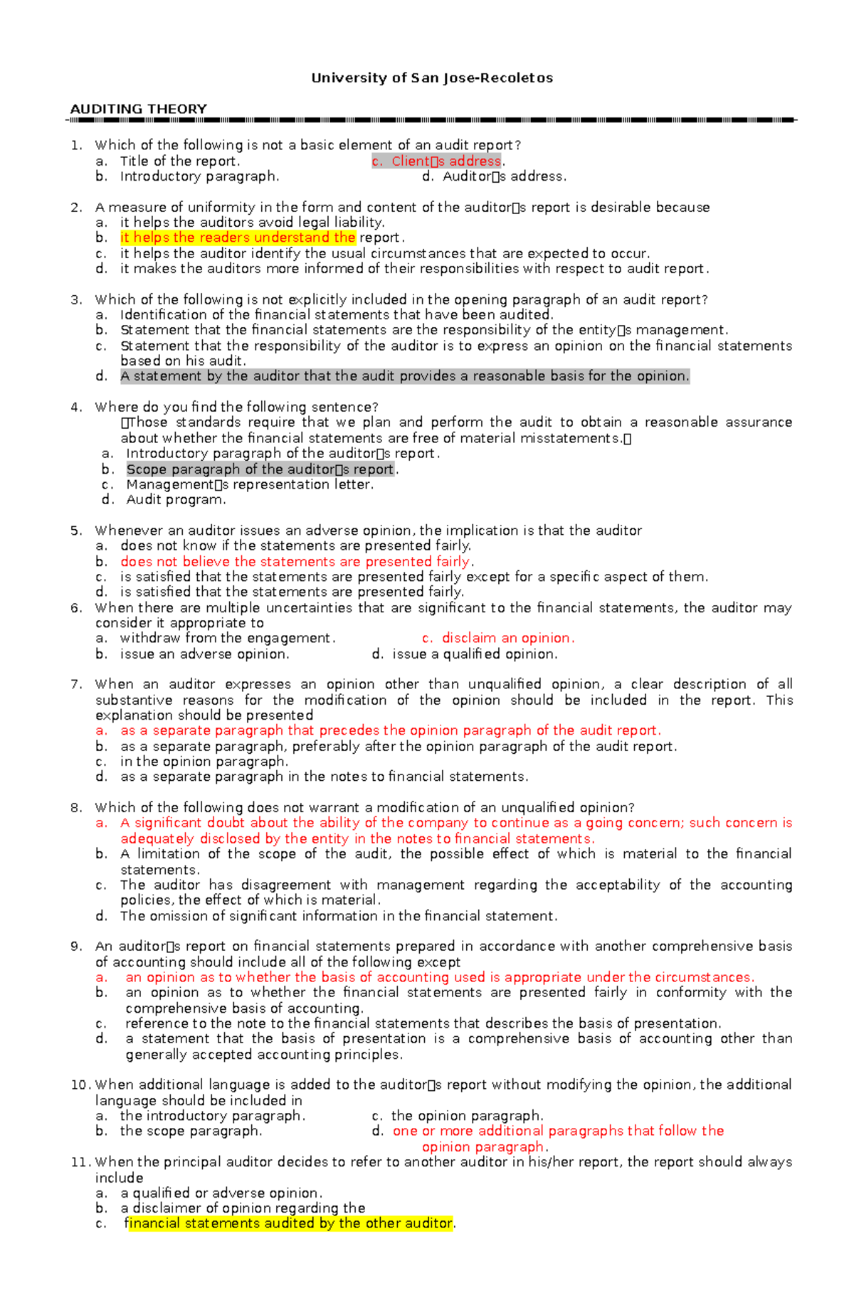 Substantive Testing in Auditing Theory: Test Bank Questions & Answers ...