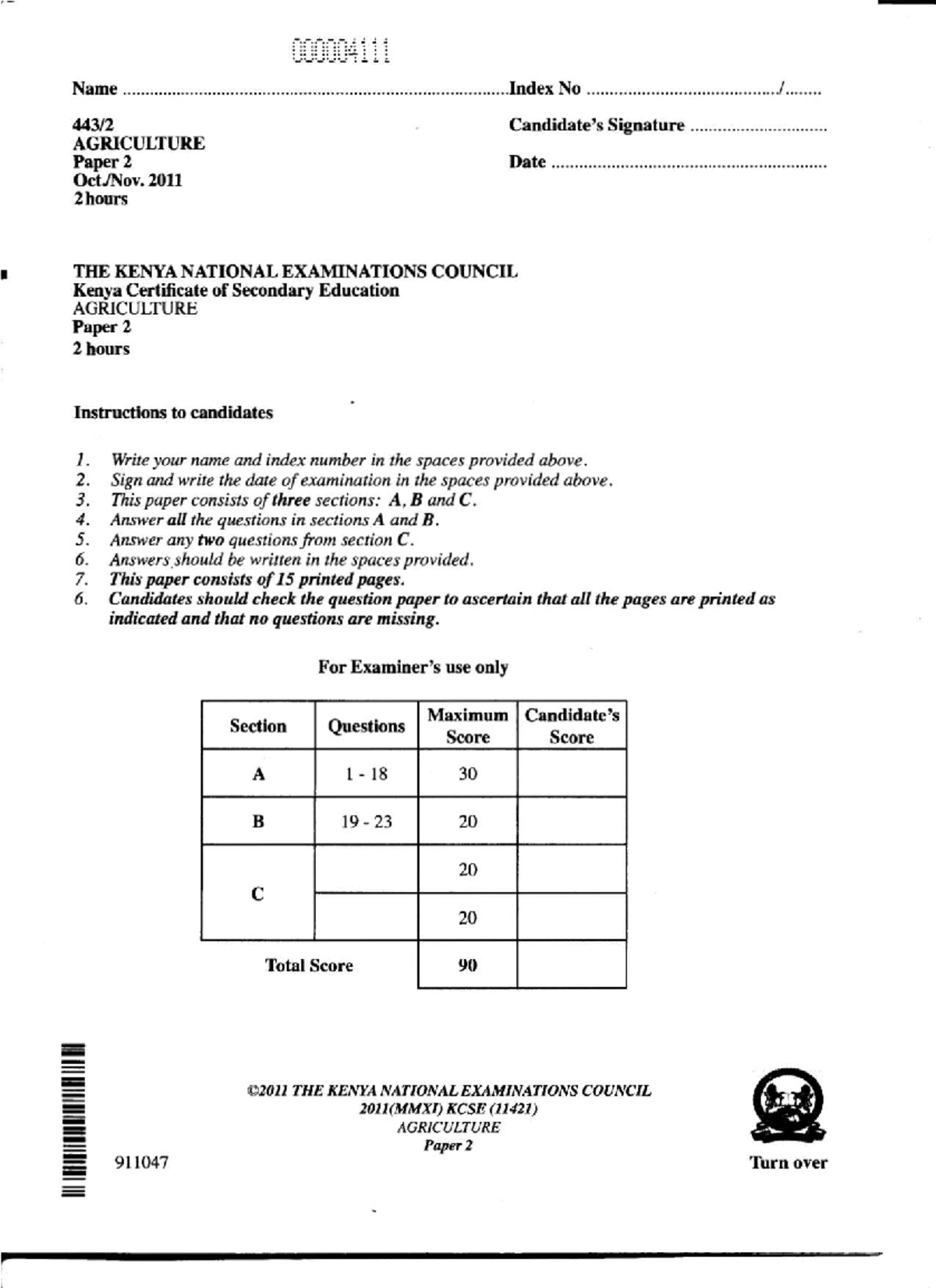 2011 KCSE AGRICULTURE Paper 2 Exam Questions and Guidelines - Studocu