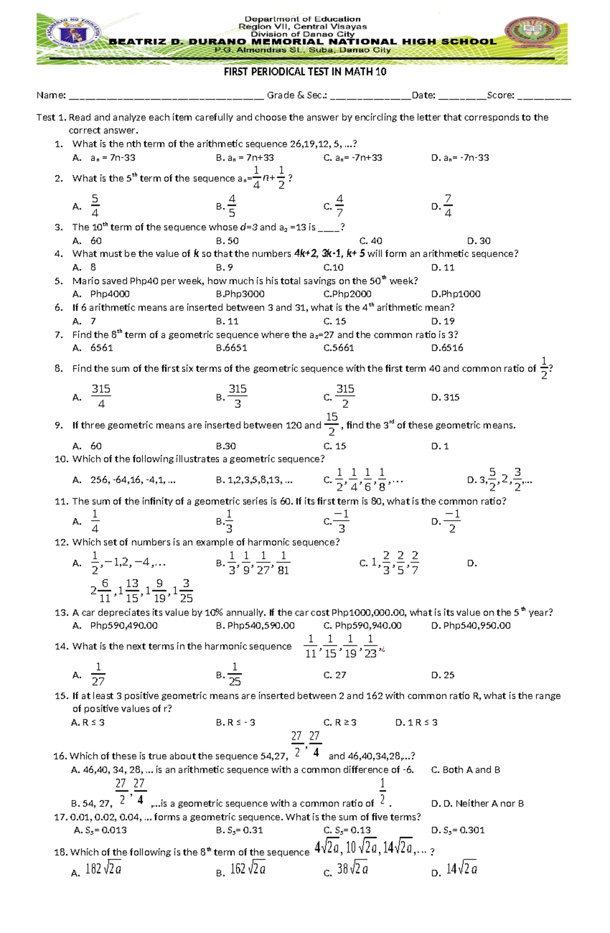 Math 10 - CO 2nd Quarter Study on Polynomial Function Graphs - Studocu