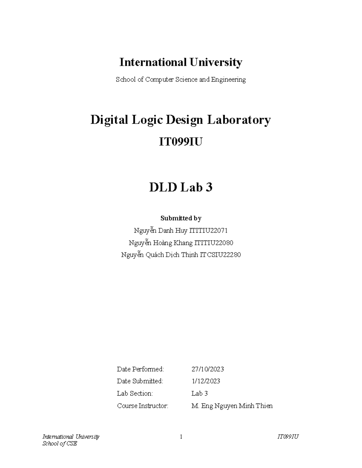 DLD Lab-3 - Lab - International University School of Computer Science ...