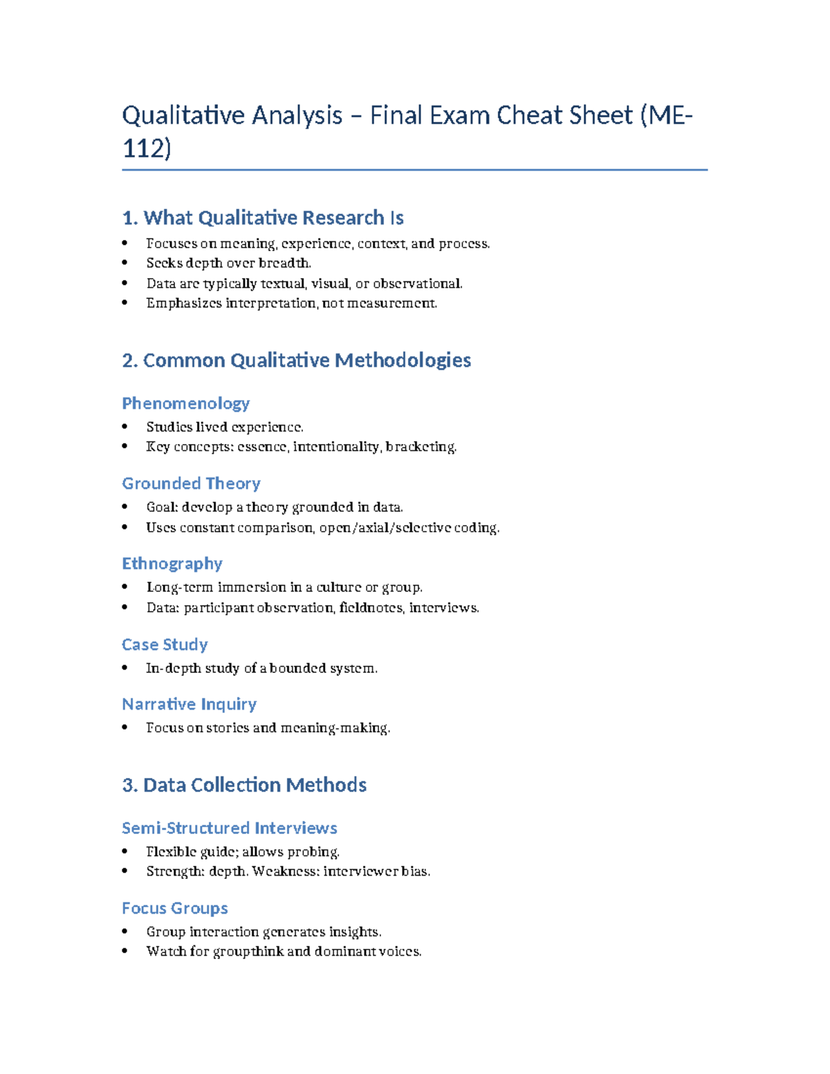 Qualitative Analysis Final Exam Cheat Sheet (ME112) - Studocu