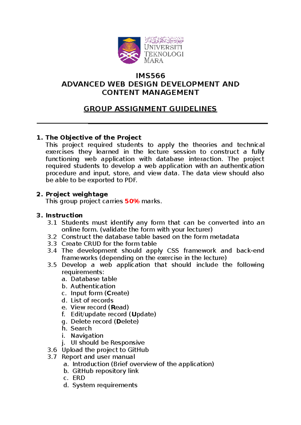IMS566 Group Project Guidelines for Advanced Web Design - Studocu