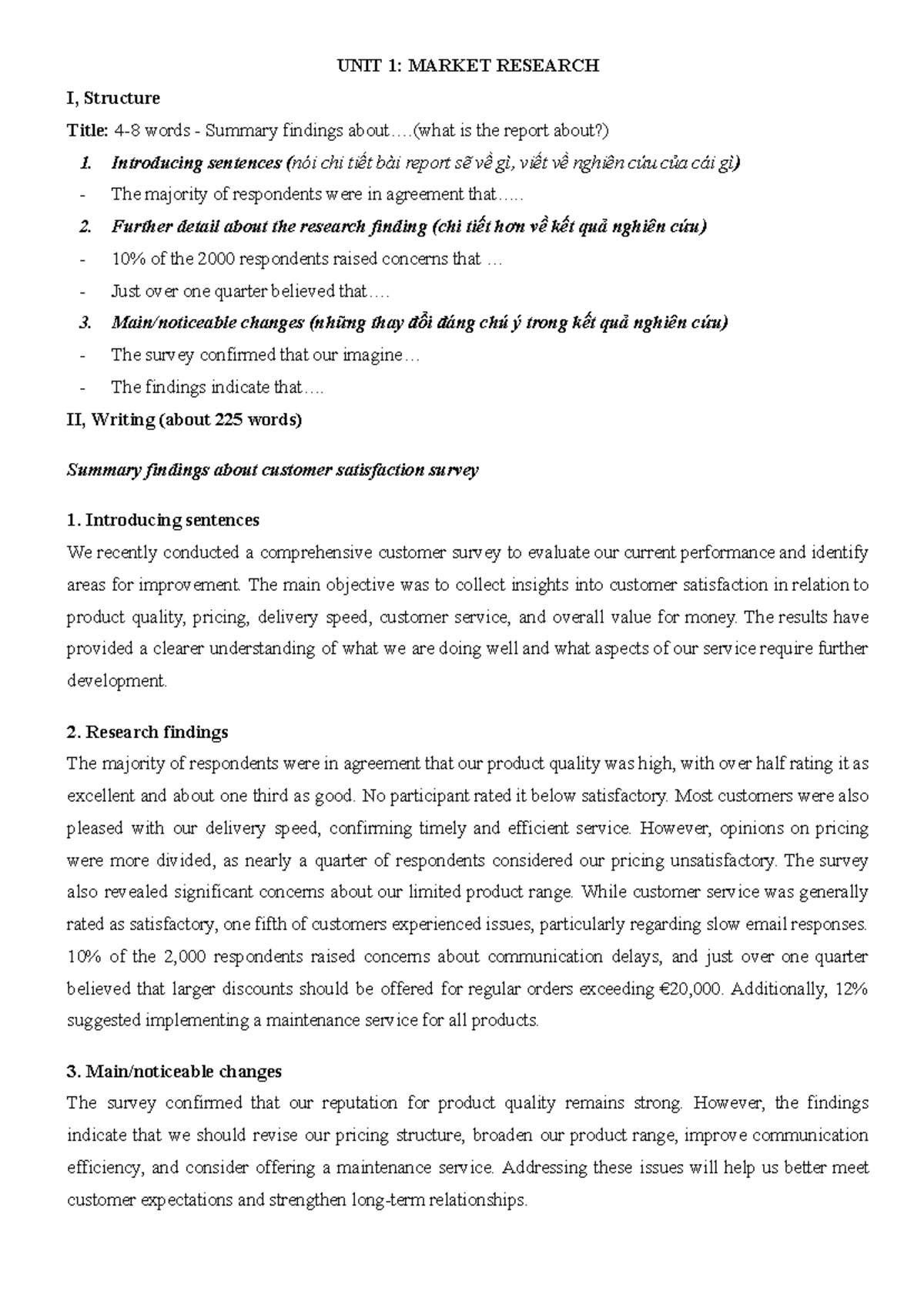UNIT 1: MARKET RESEARCH I - Customer Satisfaction Survey Findings - Studocu