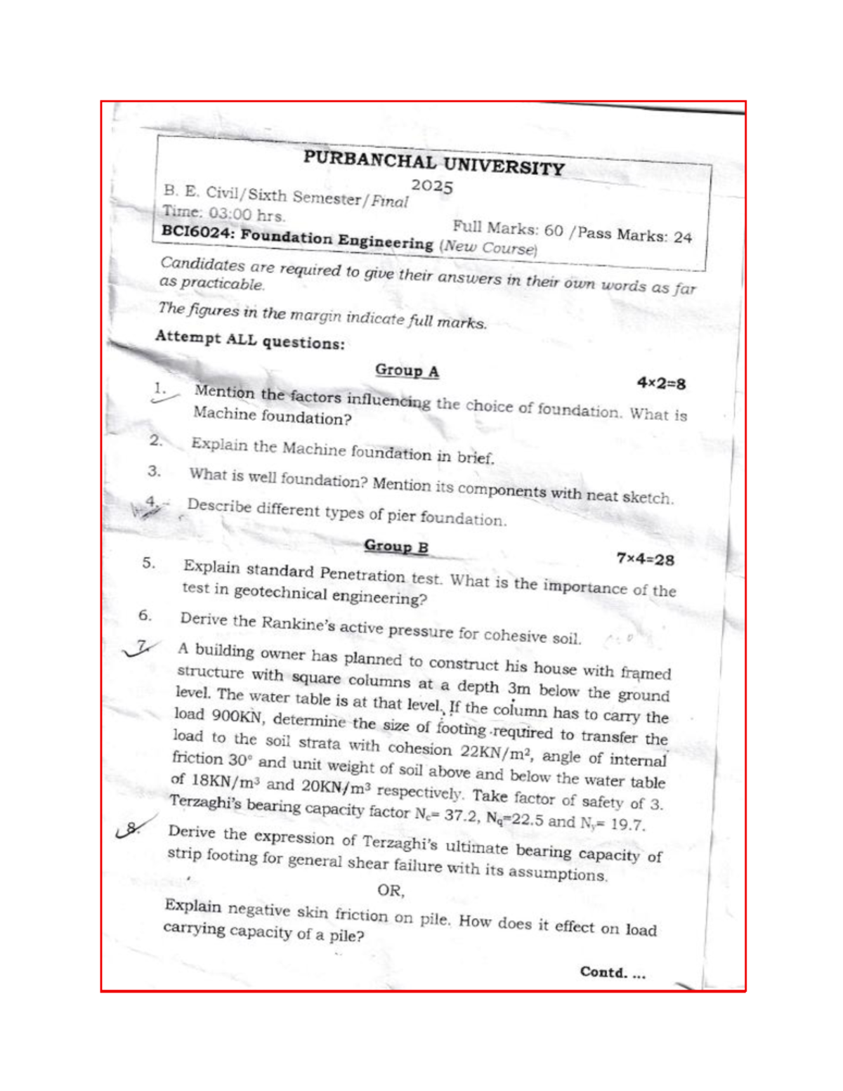 PU B.E. Foundation Engineering Old Questions (2017-2025) - Document Preview