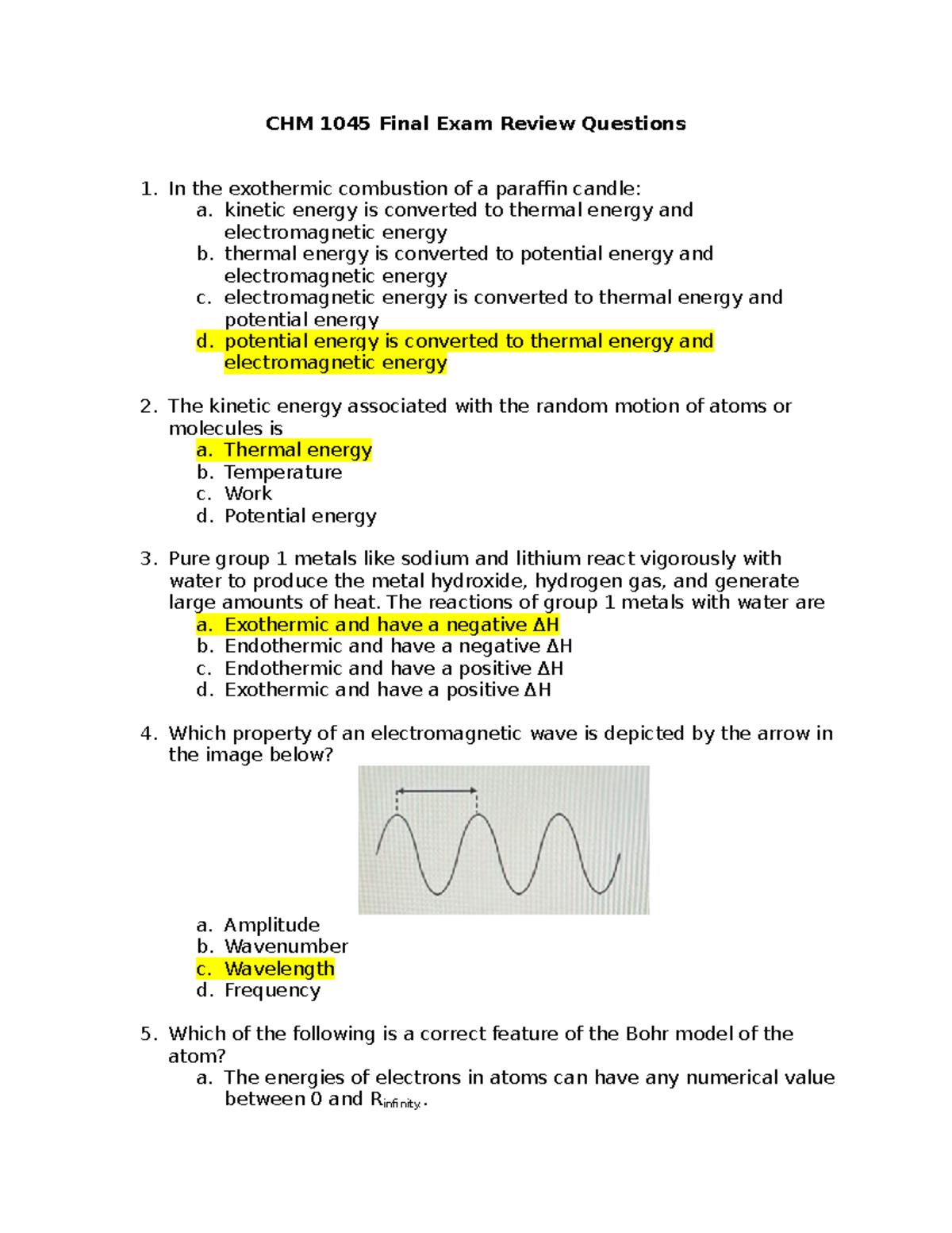 CHM 1045 Final Exam Review Questions and Answers - Studocu