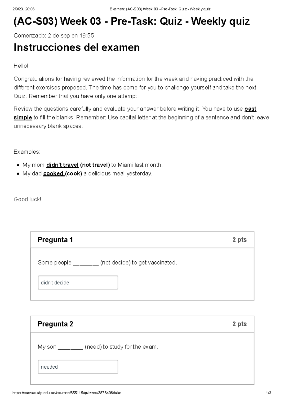 Examen (AC-S03) Week 03 - Pre-Task Quiz - Weekly quiz - utp.edu/courses ...