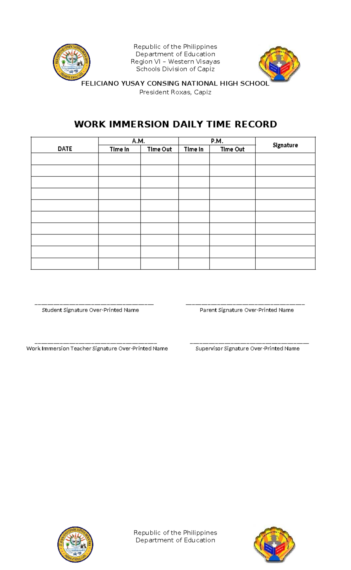 Work Immersion DTR Narrative Report - Feliciano Yusay Consing HS - Studocu
