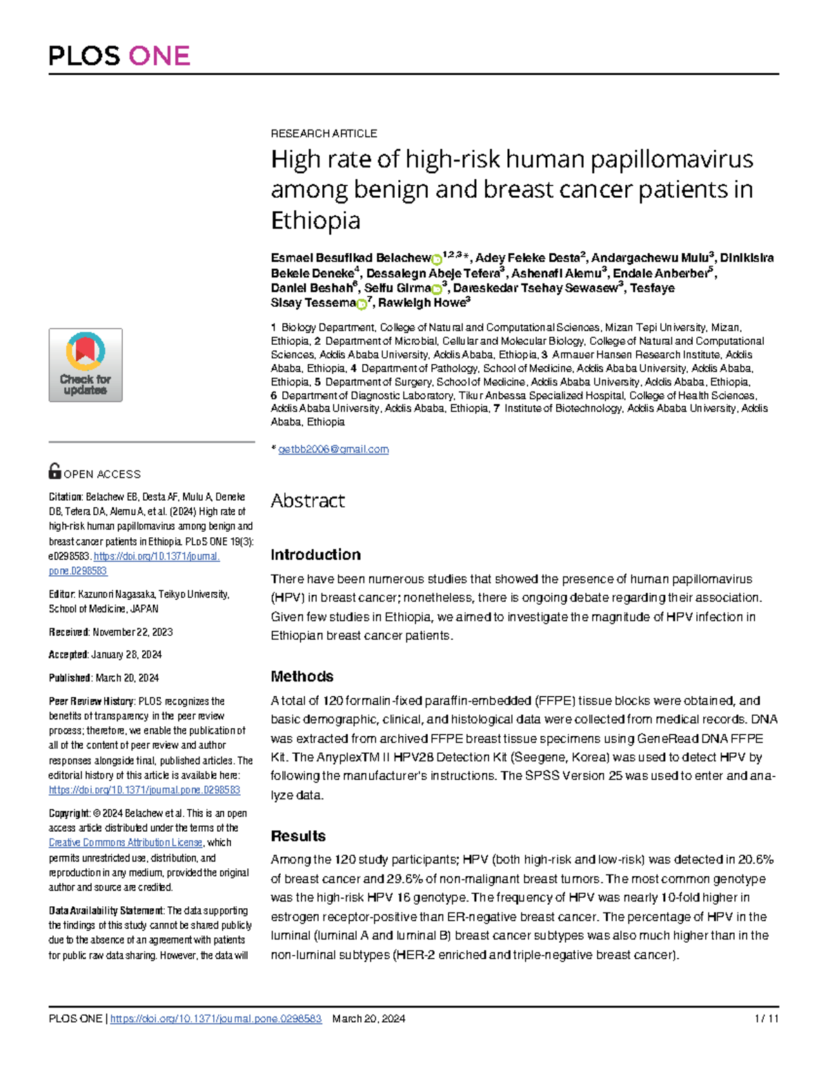 High Rate of High-Risk HPV in Benign & Breast Cancer Patients in ...