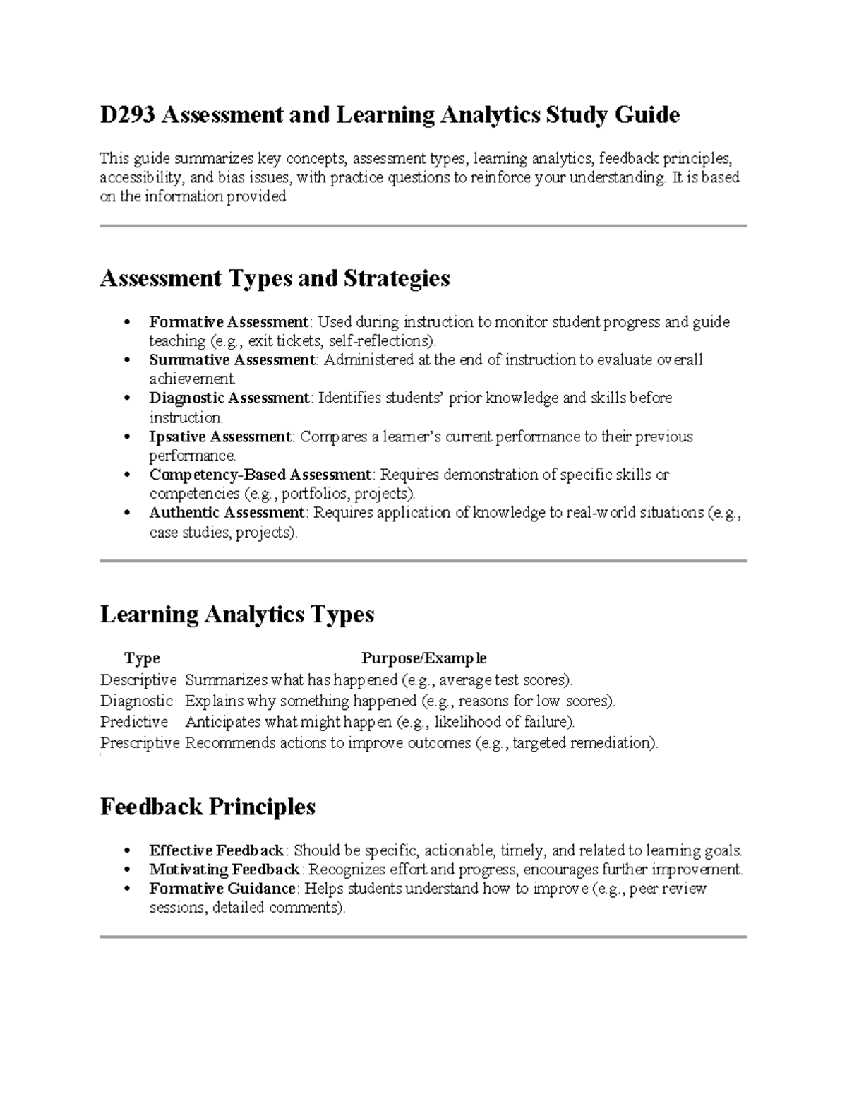 D293 Study Guide: Key Concepts in Assessment & Learning Analytics - Studocu