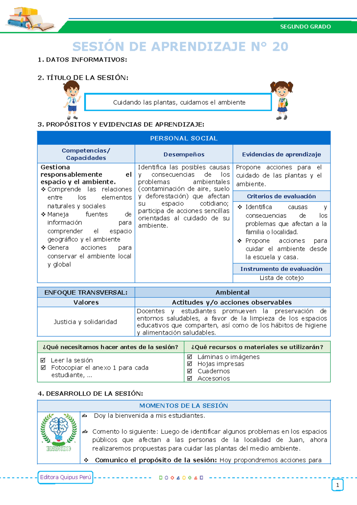 Sesiones de Aprendizaje para Segundo Grado - EDA IV Semana 3 - Studocu