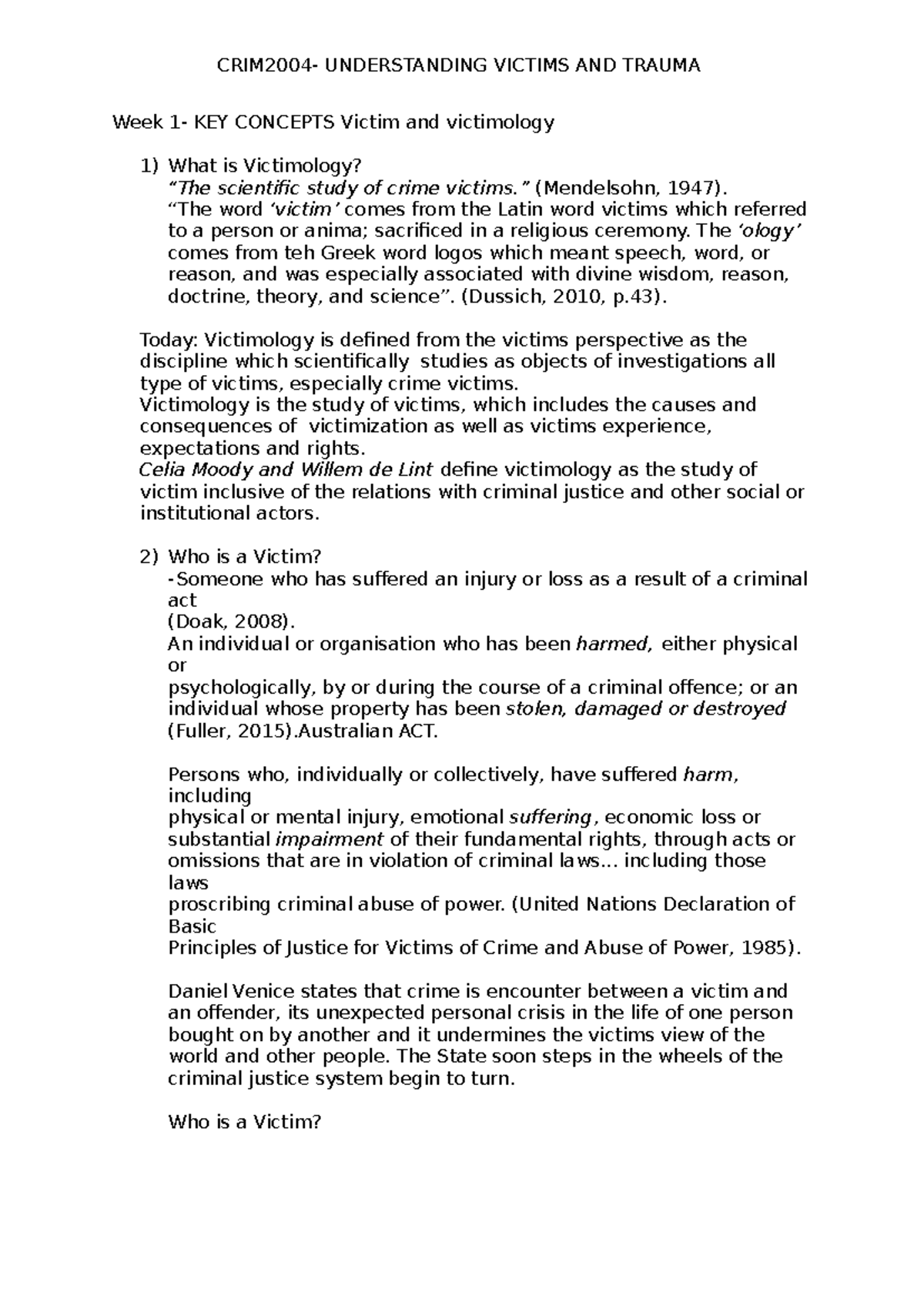 Understanding Victims and Trauma: Key Concepts and Definitions - Studocu