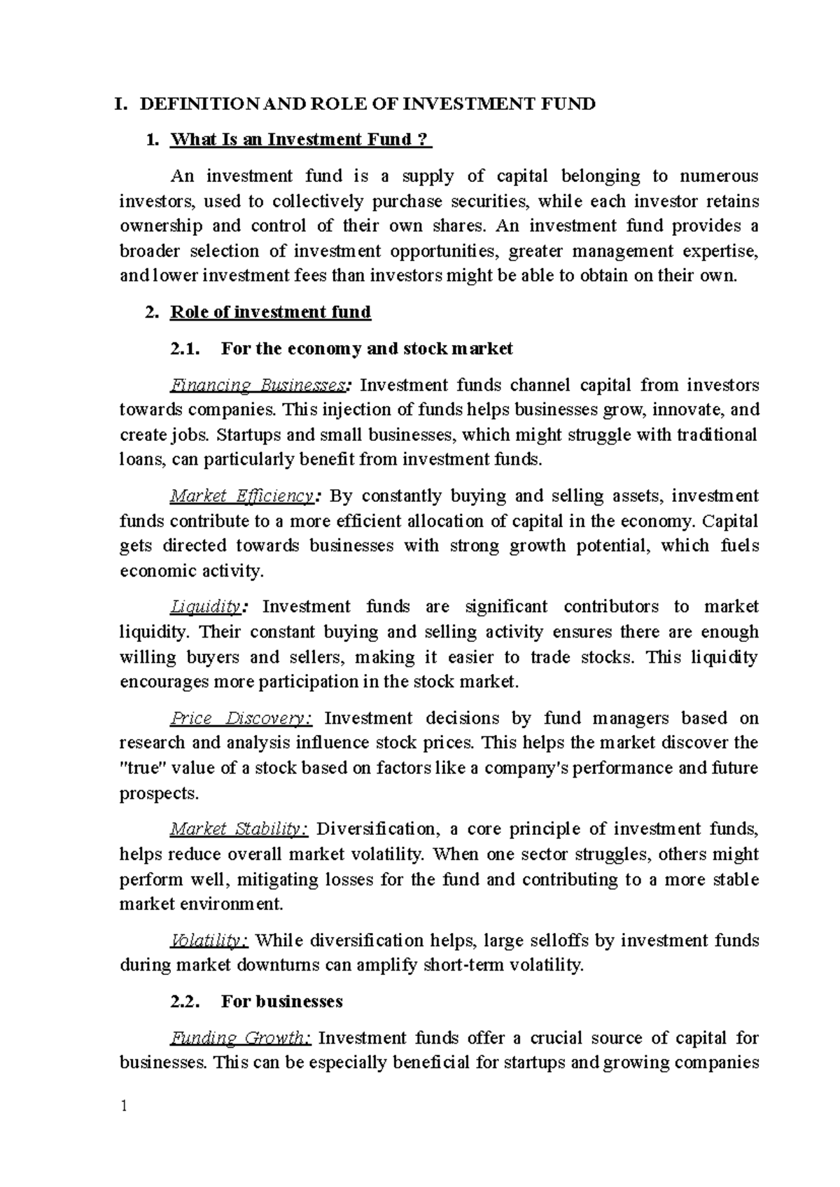 Quỹ chứng khoán - I. DEFINITION AND ROLE OF INVESTMENT FUND What Is an ...