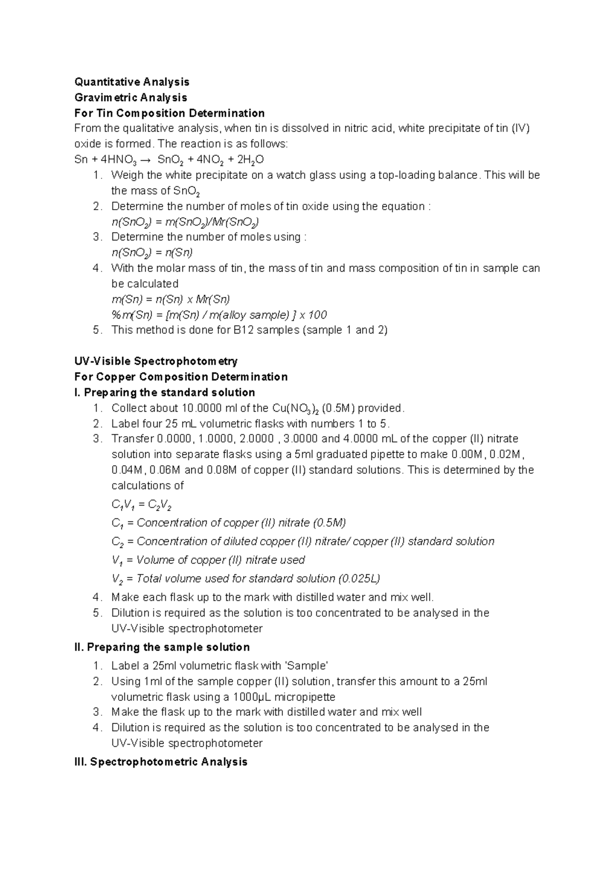 Quantitative Analysis Methods for Metal Composition (Chem 101) - Studocu