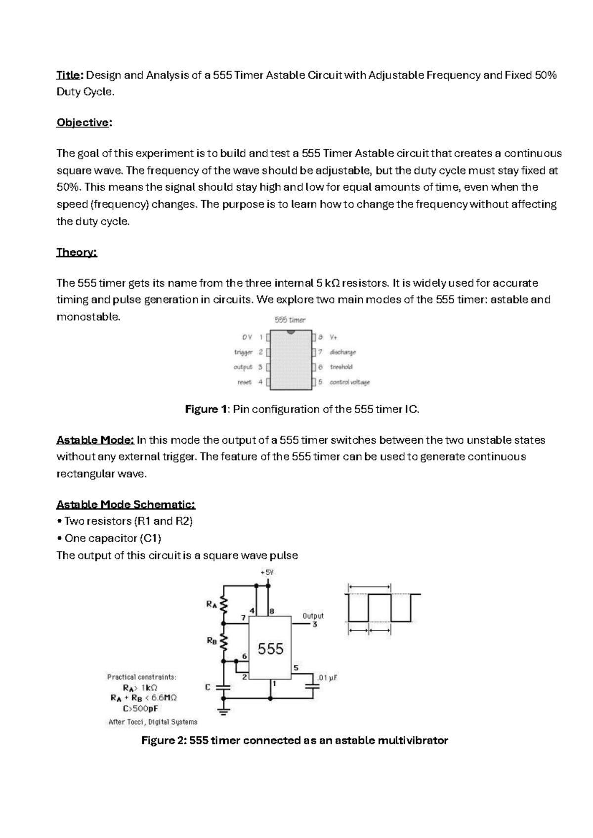 Lab-08: Timer Astable Circuit Design & Analysis with Fixed Duty Cycle ...