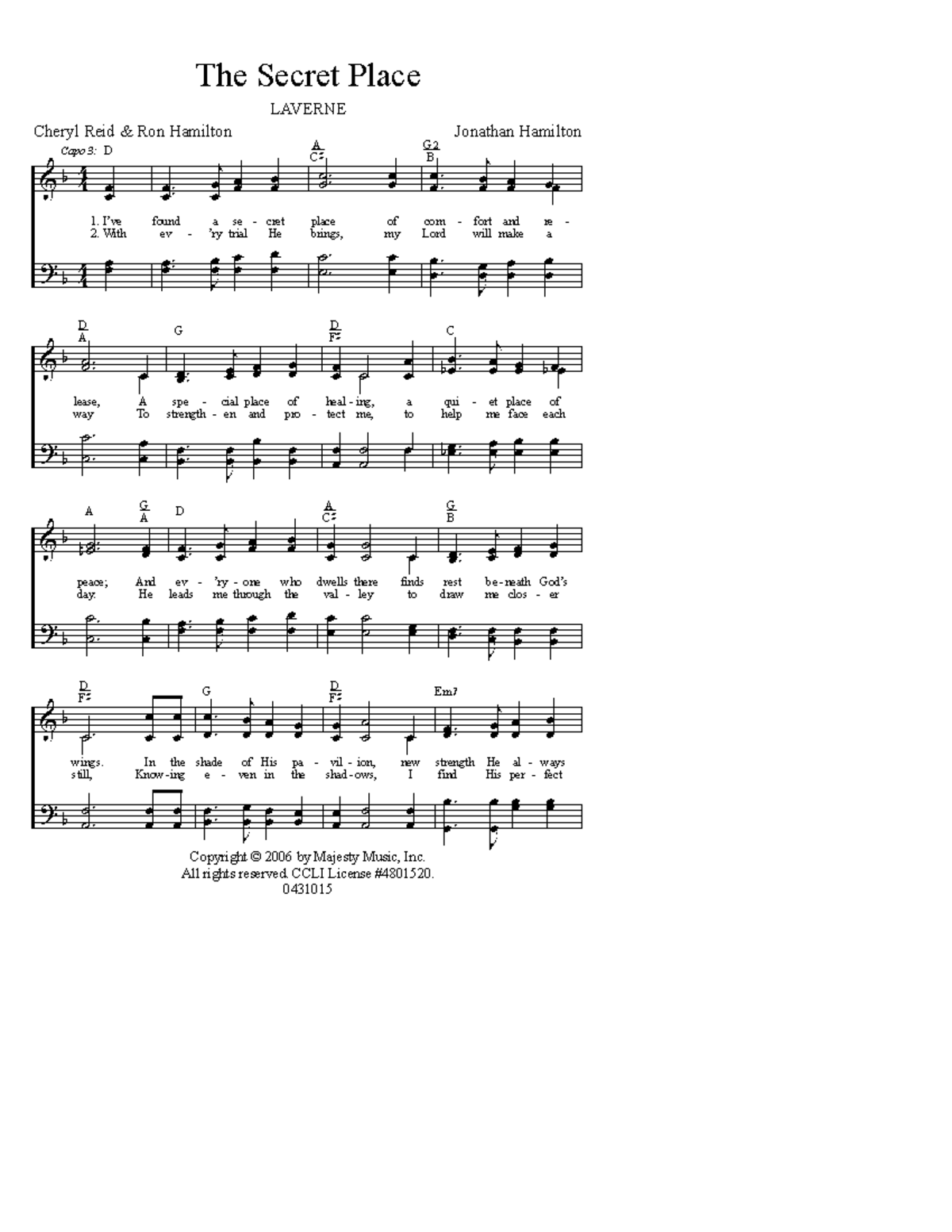 The Secret Place: Lyrics Analysis and Reflection (Course Code: 0431019 ...