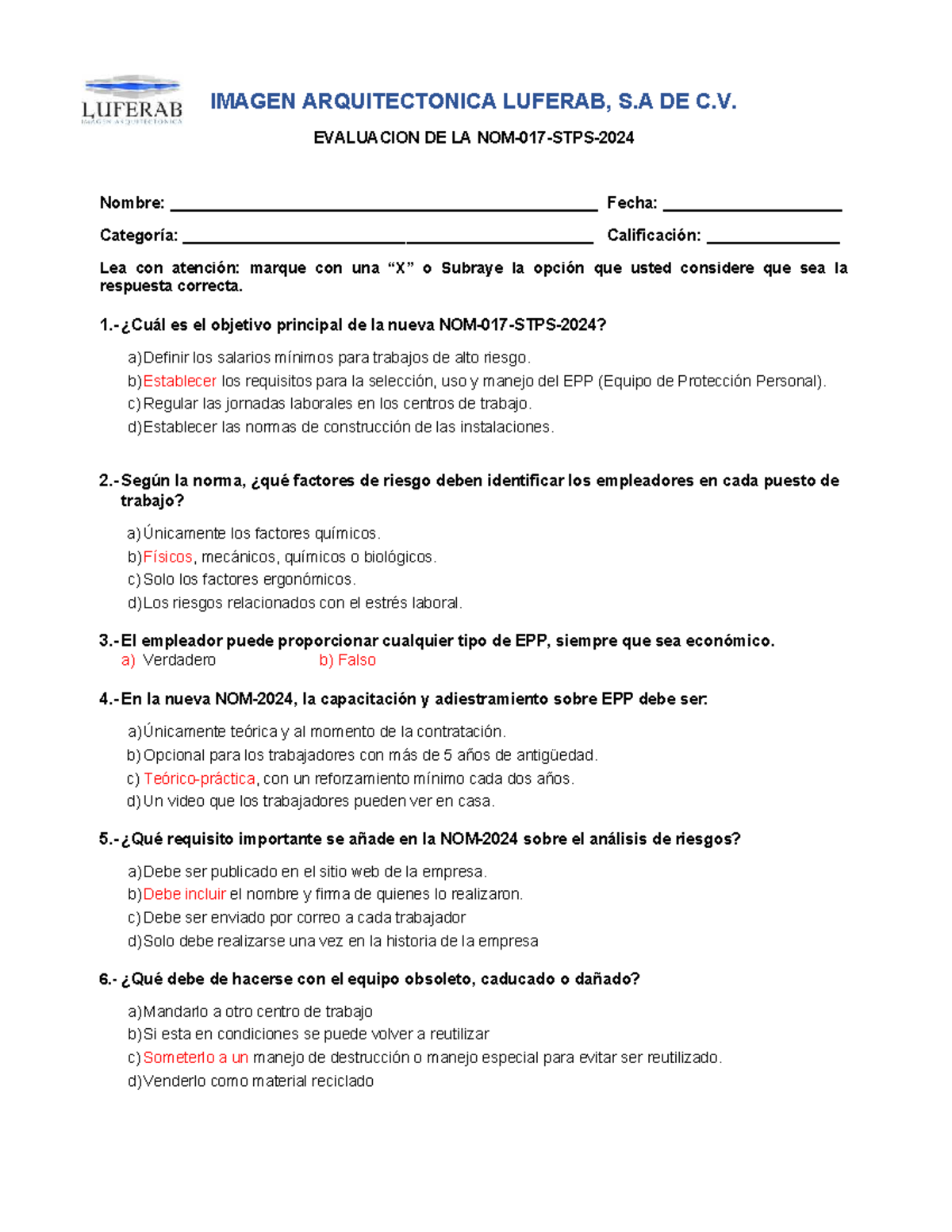 Examen NOM 017 - Evaluación de la Actualización de la NOM 17 STPS - Document Preview