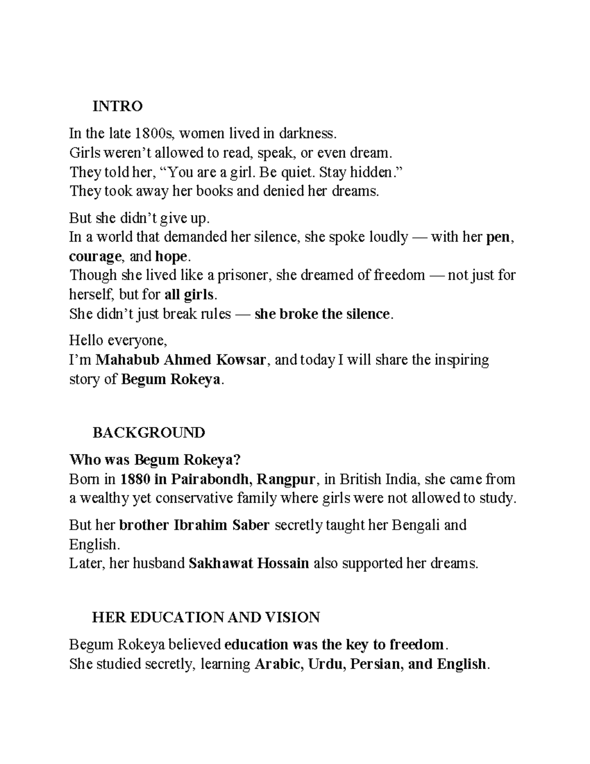 Begum Rokeya: A Pioneer of Women's Education and Empowerment - Studocu