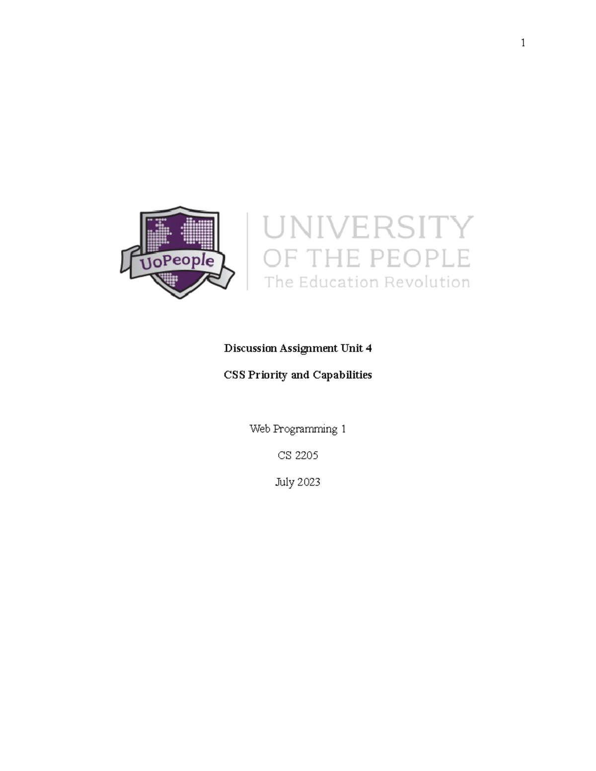CS Web Programming Discussion Assignment Unit 4: CSS Priority and ...