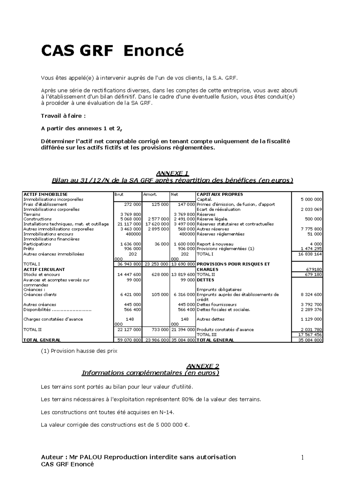 CAS GRF Évaluation et Bilan Final pour la S.A. GRF - Studocu