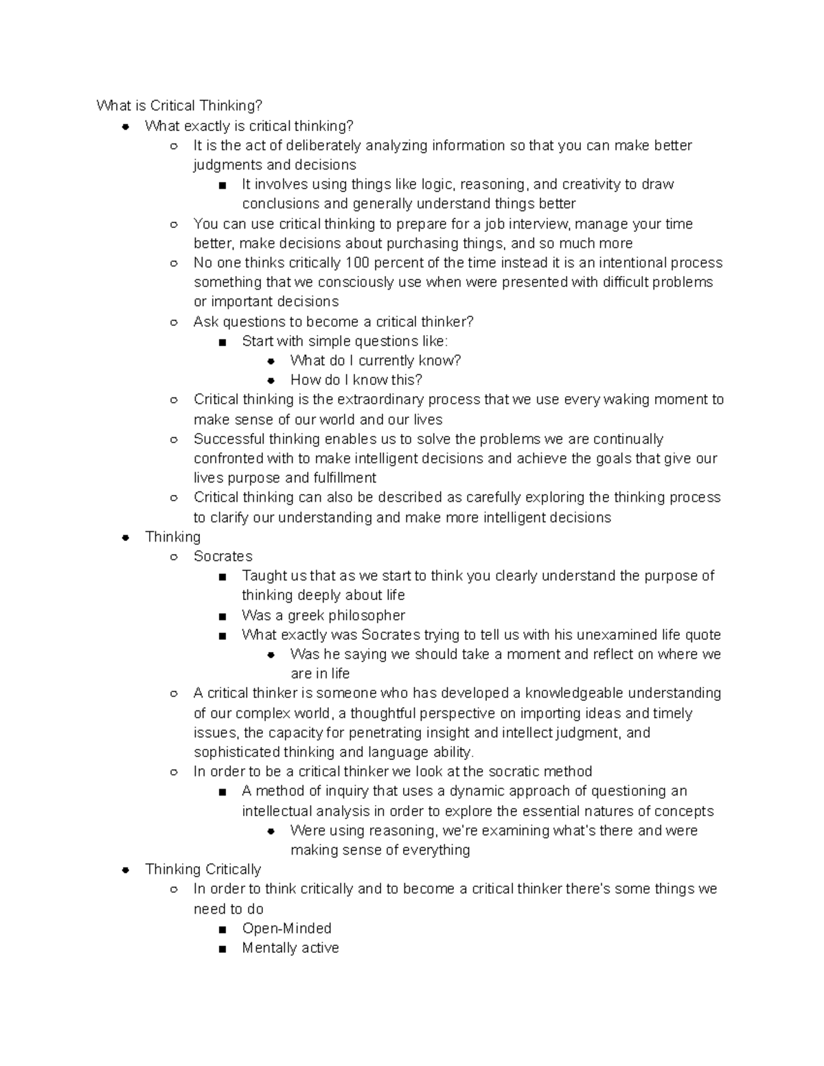 Week 1- Instruction Notes - What is Critical Thinking? What exactly is ...