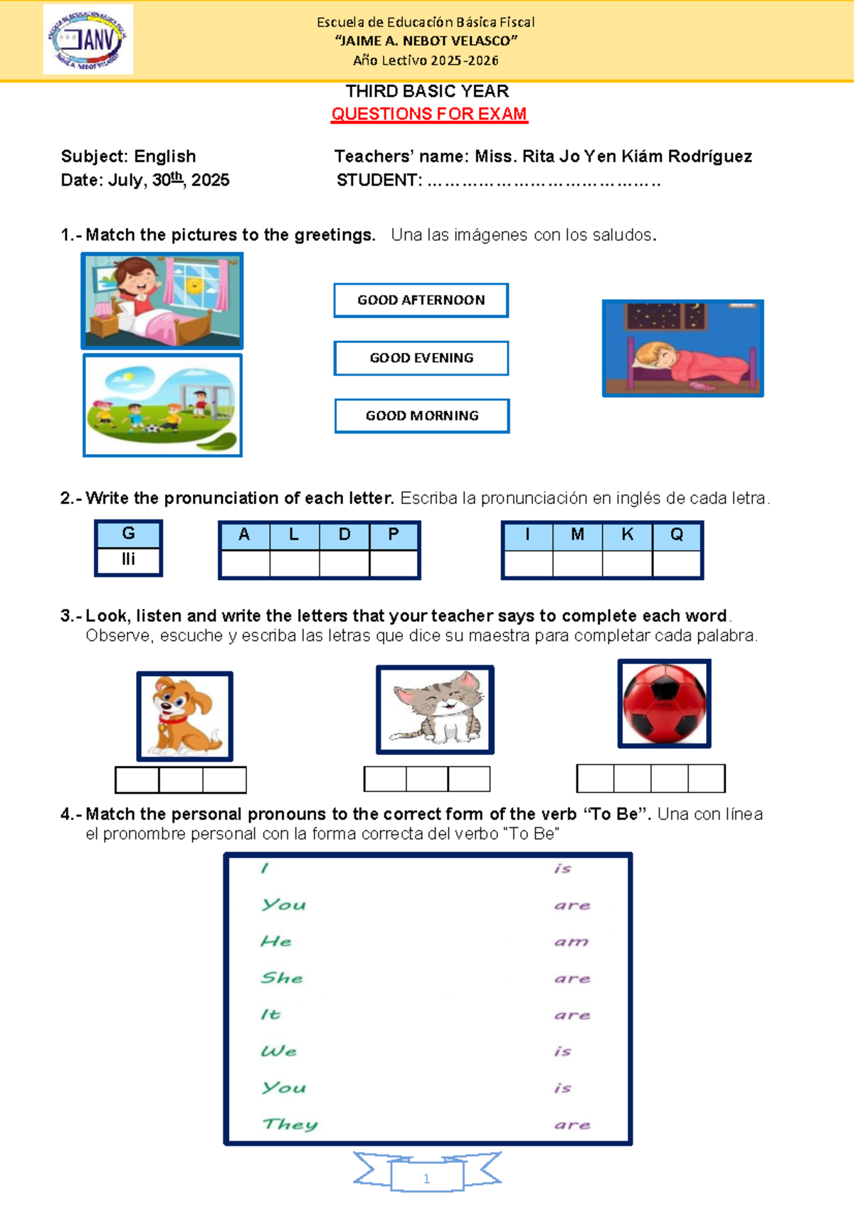 3ERO. English Exam Questions for Basic Year 2025-2026 - Studocu