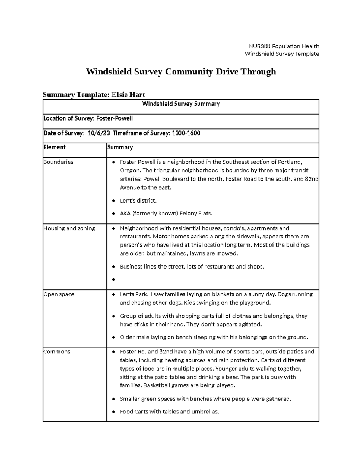 Windshield Survey Template: Community Assessment Guide - Studocu