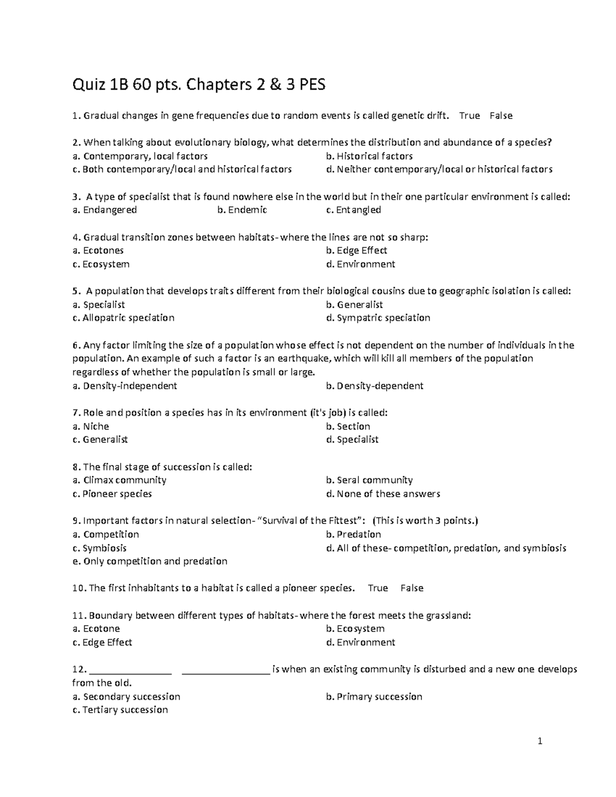 Eco Systems and Sustainability Quiz - PES 1B (Chapters 2 & 3) - Studocu
