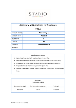 ACC152 - Accounting 1 - Studocu