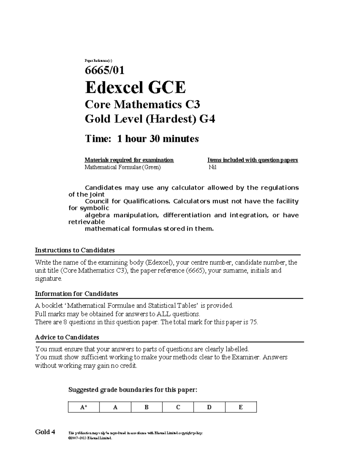 C3-Gold-4 Edexcel Core Mathematics Practice Paper Review - Studocu