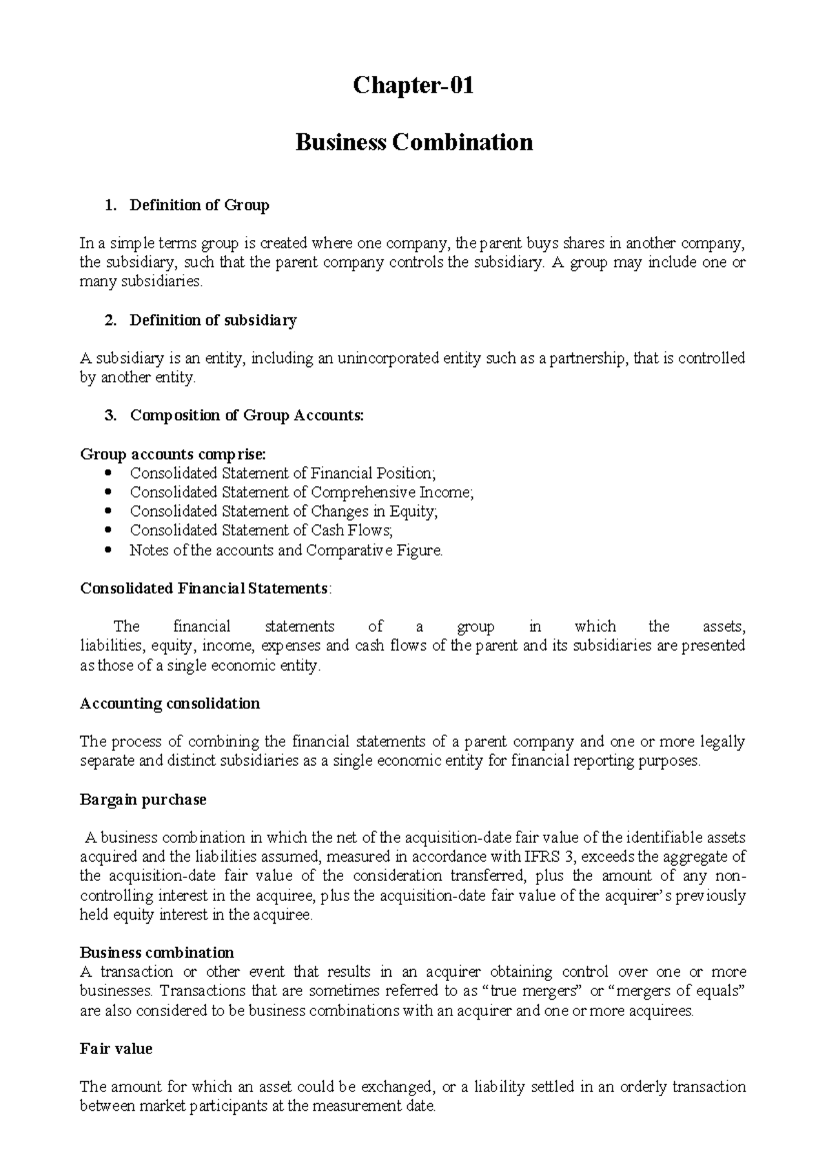 Chapter 01 - Business Combination Overview & Key Concepts - Studocu