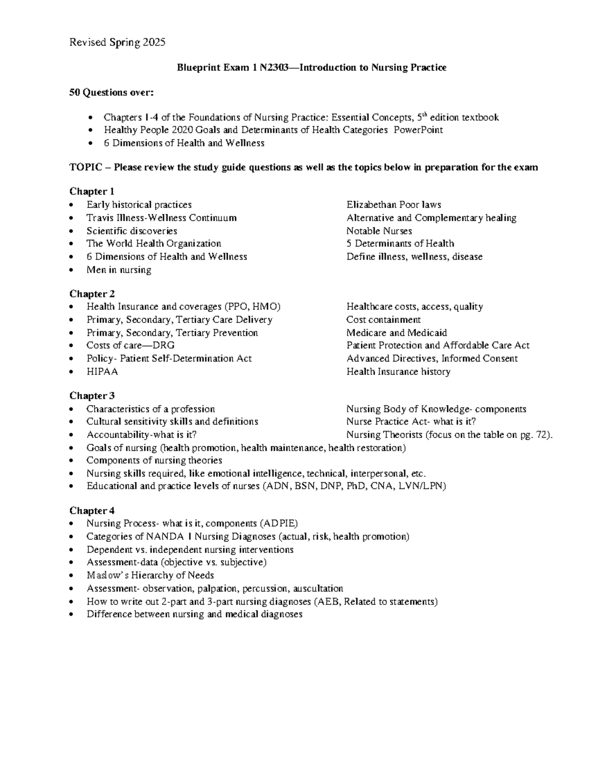N2303 Final Exam 1 Study Guide: Key Topics and Review for Success - Studocu