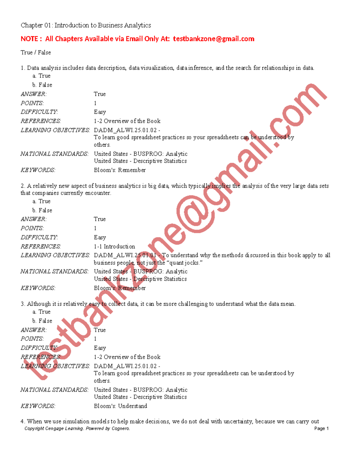 Test Bank for DADM 8E: Business Analytics Data Analysis & Decision ...