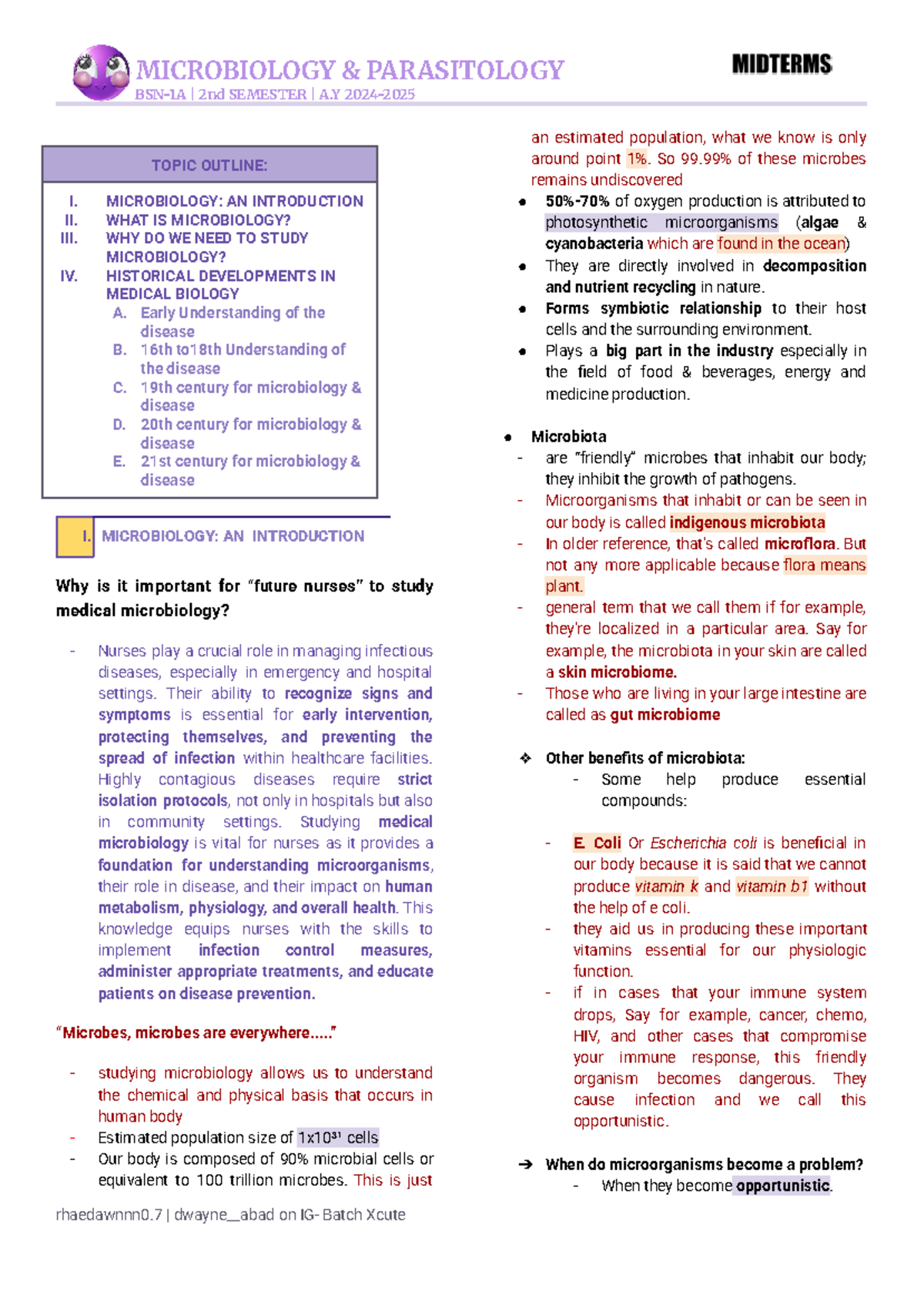 BSN-1A | Microbiology Midterm Exam Notes - 2nd Semester A 2024 - Studocu