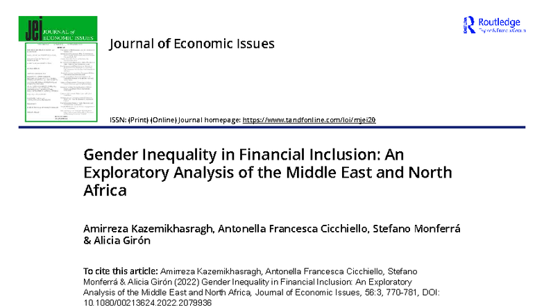 Gender Inequality in Financial Inclusion: Insights from MENA Region ...