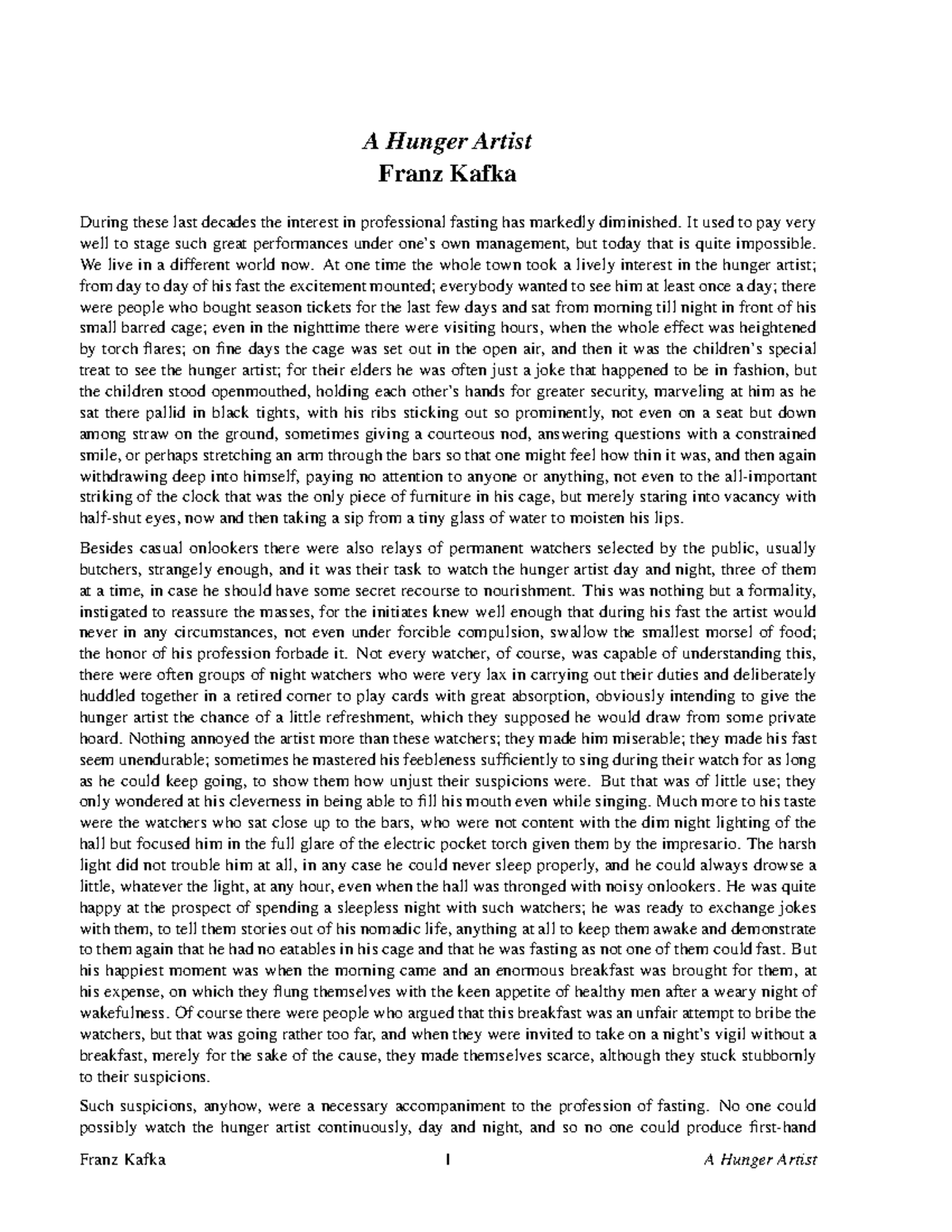 A Hunger Artist: Analysis and Themes in Kafka's Work - Studocu