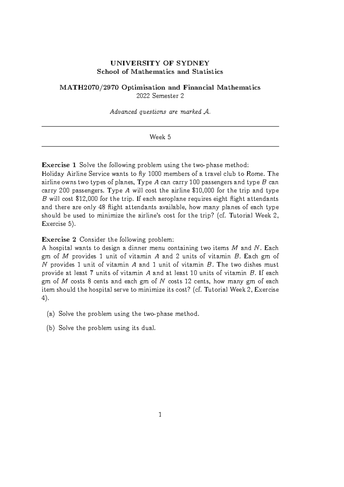 MATH2701 Tutorial Week 5: Optimisation & Financial Math Exercises - Studocu