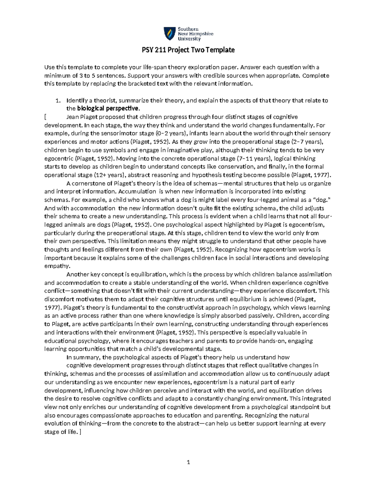 PSY 211 Project Two: Theory Exploration Paper Template and Guidelines ...