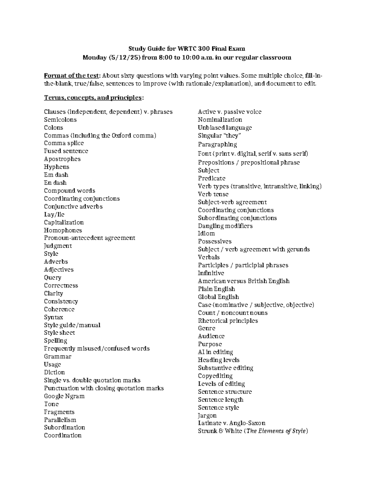WRTC 300 Study Guide for Final Exam (May 12, 2025) - Study Guide for ...
