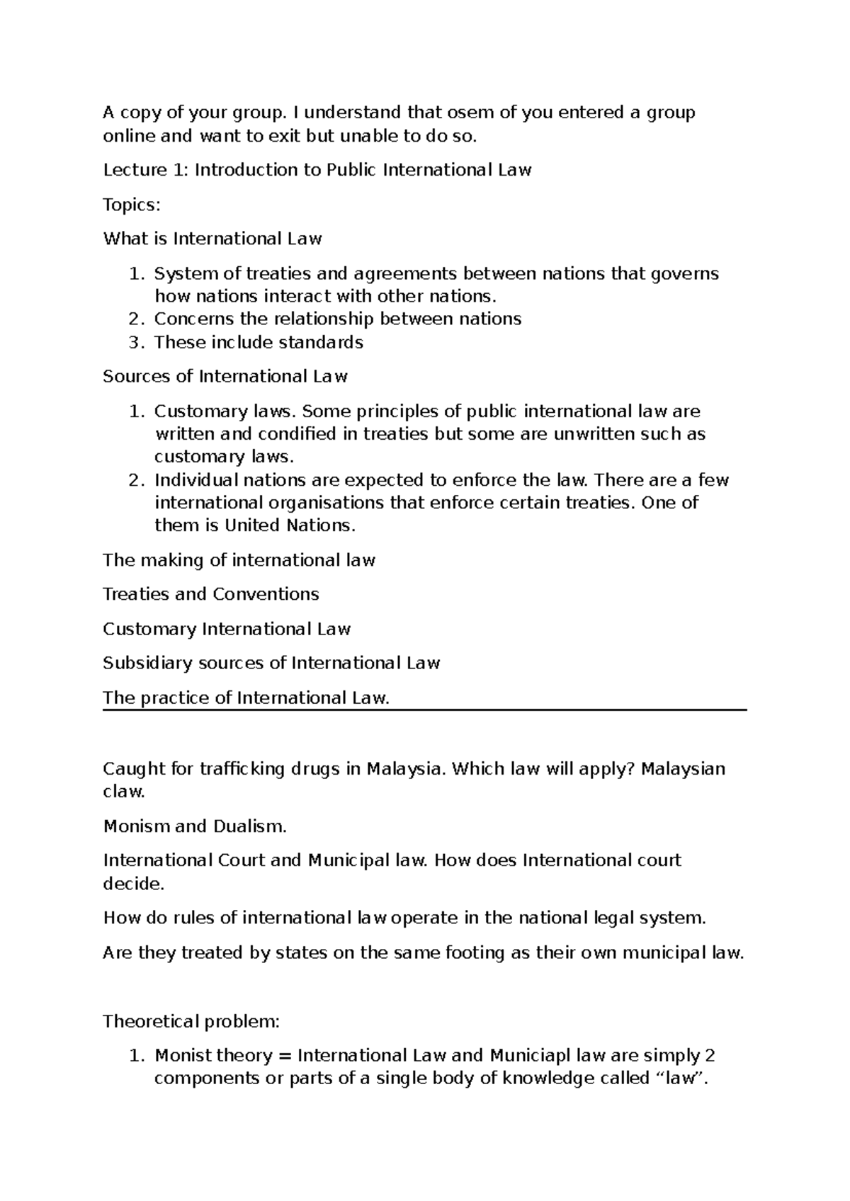 Lecture 1: Introduction to Public International Law (PIL 101) - Studocu