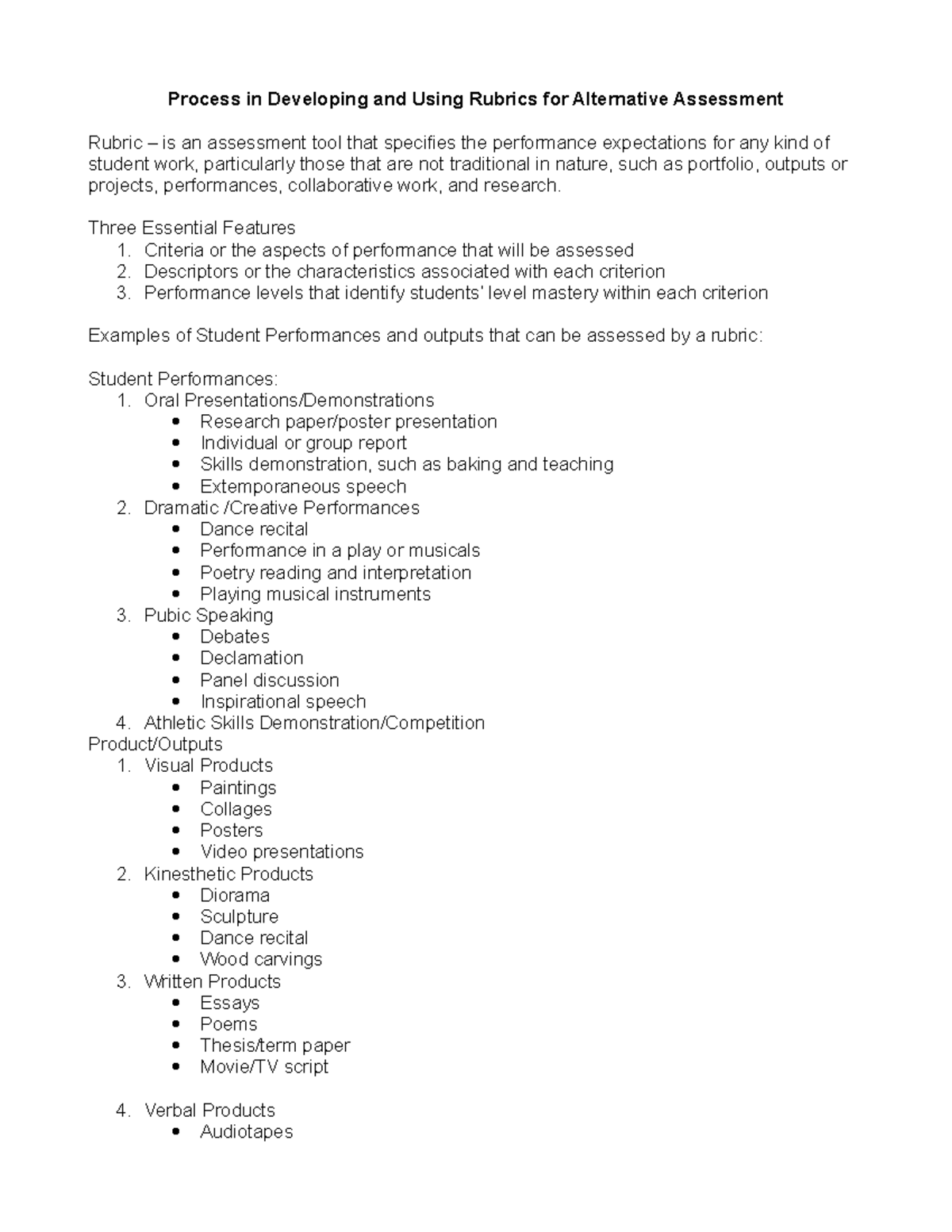 Developing and Using Rubrics for Alternative Assessment (EDU 101) - Studocu