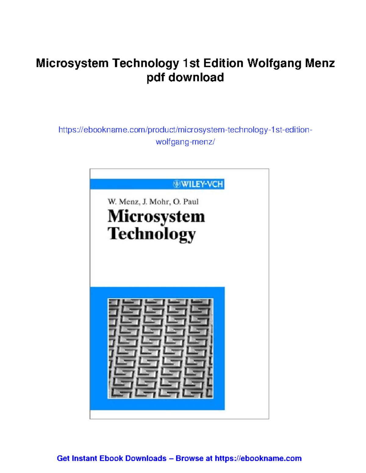 Microsystem Technology: 1st Edition by Wolfgang Menz - PDF Guide - Studocu