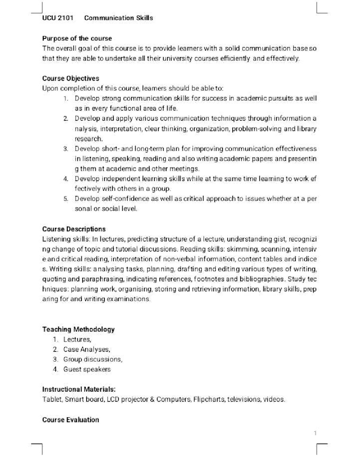 UCU 2101 Communication Skills Lecture Notes and Strategies - Studocu