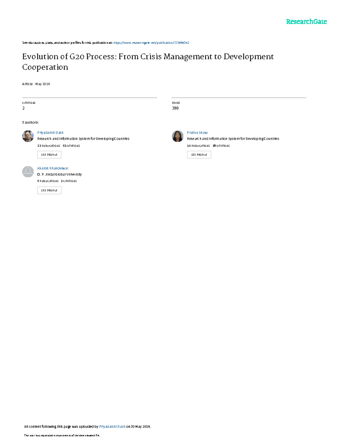 G20 Process Evolution: From Crisis Management to Development ...