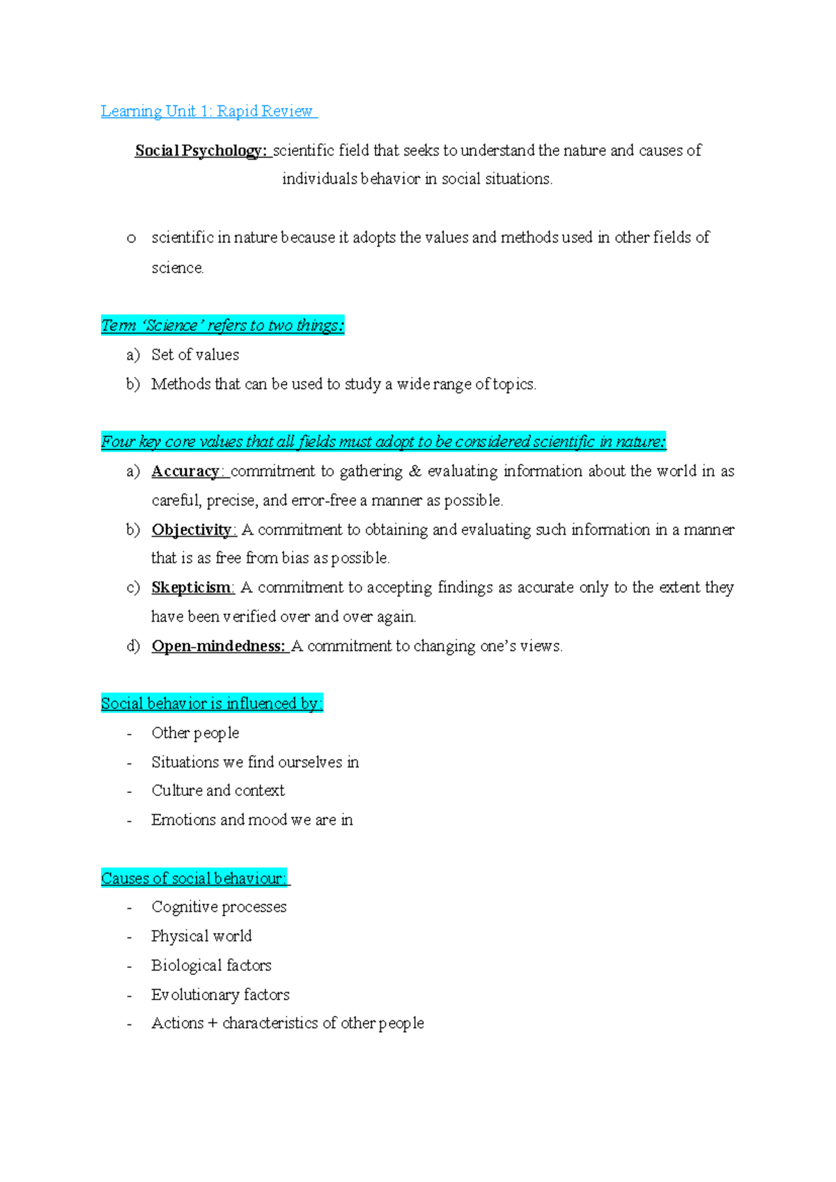 PSY 101: Learning Unit 1 - Rapid Review of Social Psychology Concepts ...