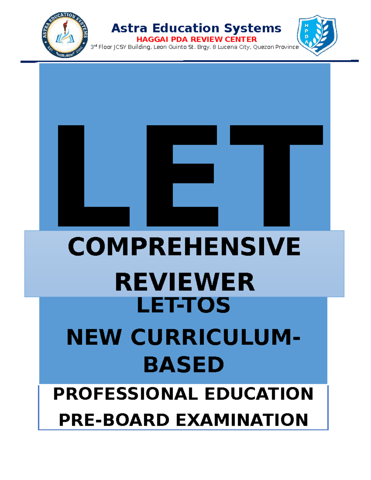 LET Comprehensive Review: Pre-Board Exam in Professional Education ...