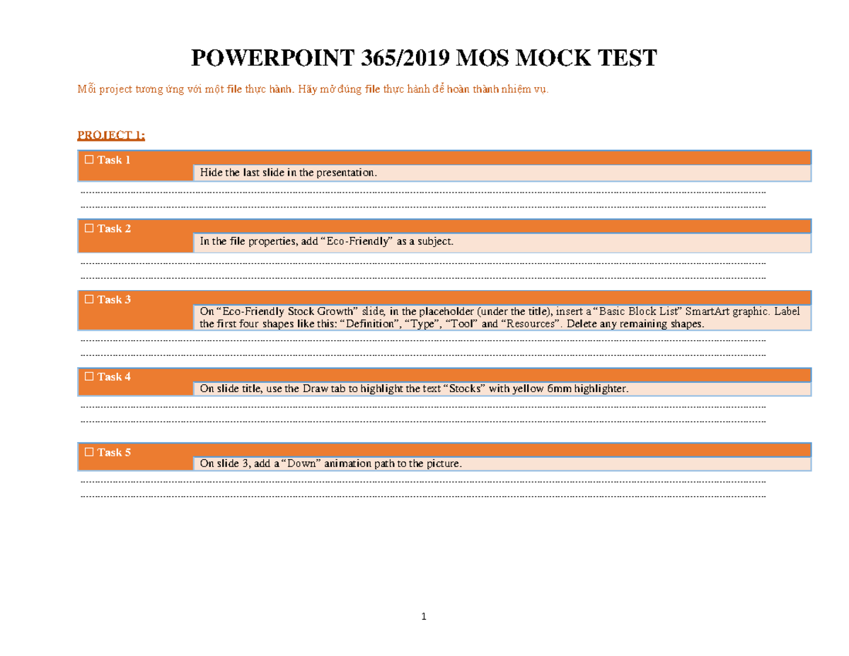 [PPT 365-2019] MOS Mock Test: Essential Tasks for Mastery - Studocu
