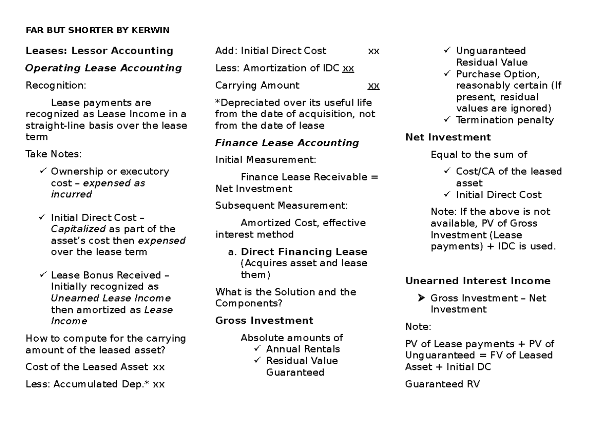 Accounting for Leases: Detailed Overview of Lessor Accounting ...
